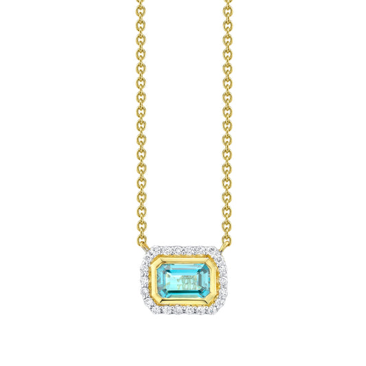 Sky Blue Topaz & Diamond Halo Necklace