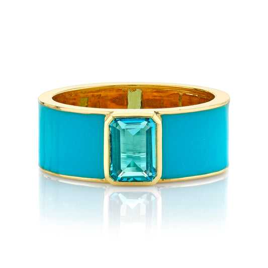Blue Topaz & Turquoise Enamel Ring