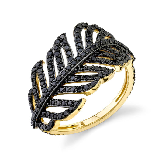 Black Diamond Feather Wrap Ring