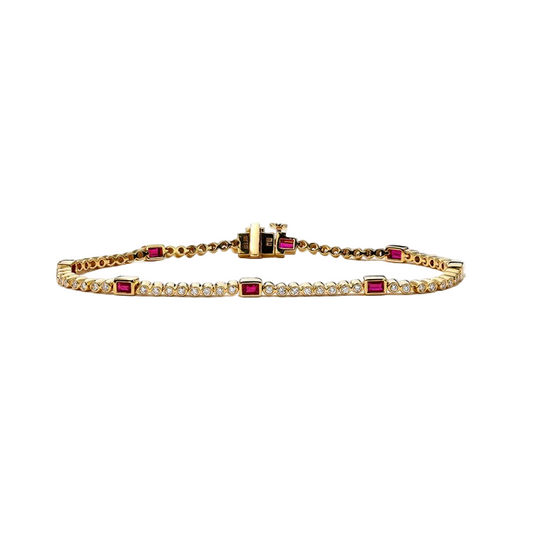 18k Yellow Gold Ruby & Diamond Bezel Line Bracelet