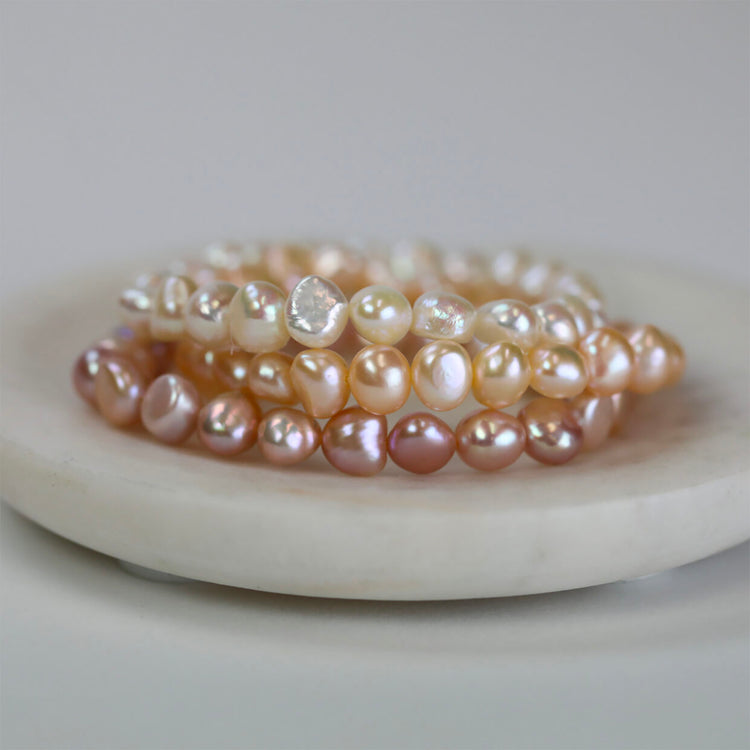 White, Peach, and Pink Freshwater Cultured Pearl Bracelet Set