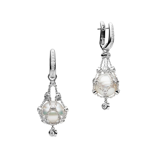 18W 12MM BUTTN PEARL, 1.41CT LAVALIER EARRINGS
