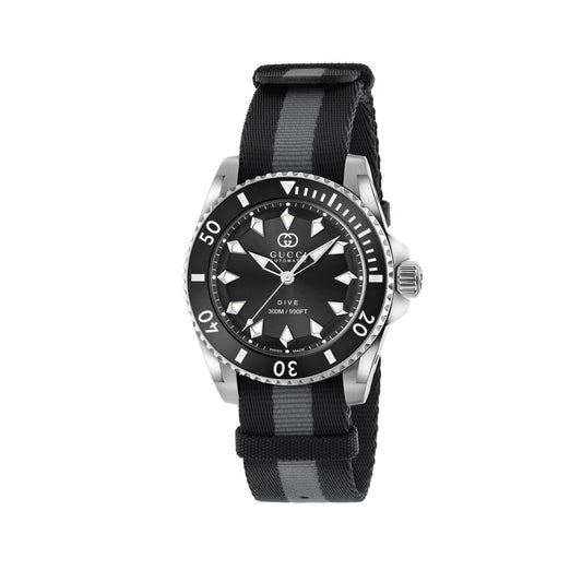 Dive Black Dial Black and Grey Nylon Watch