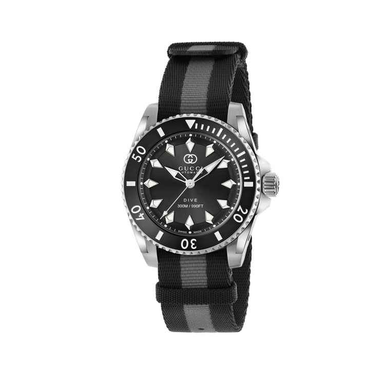 Dive Black Dial Black and Grey Nylon Watch