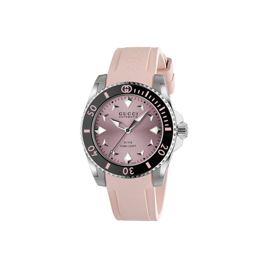 Dive Pink Dial Black Bezel Watch on Pink Rubber Strap