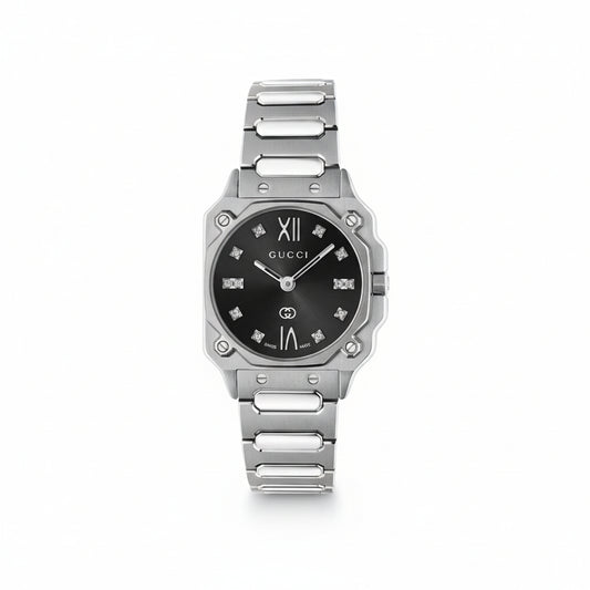 G-Flat Diamond Index Black Galvanized Dial Stainless Steel Watch