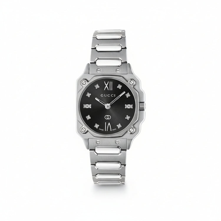 G-Flat Diamond Index Black Galvanized Dial Stainless Steel Watch