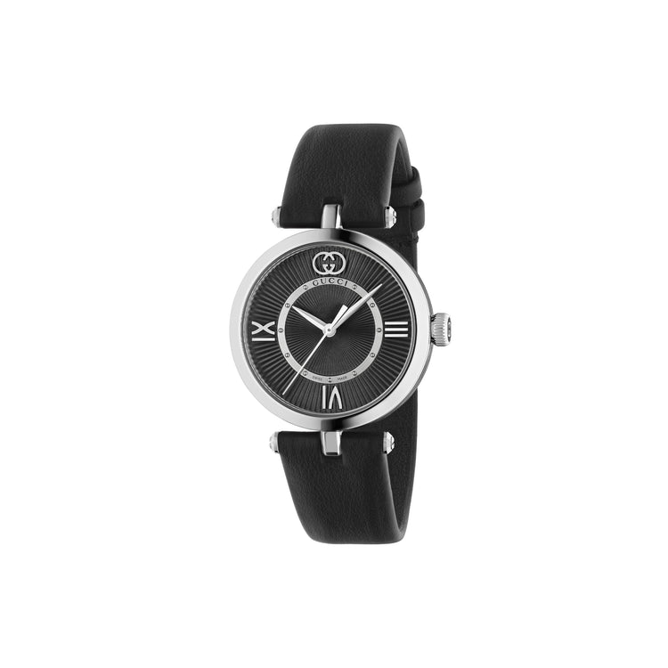 Gucci Model 2000 Black Dial Black Leather Watch