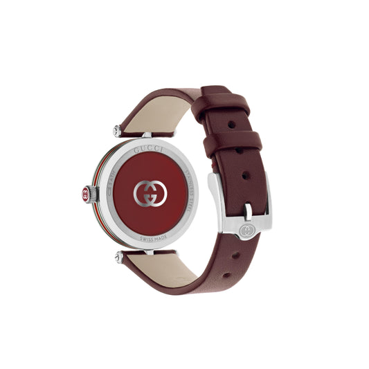 Gucci Model 2000 Stainless Steel Silver Dial Red Leather Strap Quartz