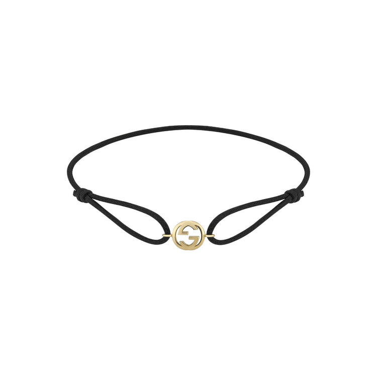 18KYG GUCCI INTERLOCKING BRACELET ON BLK COTTON