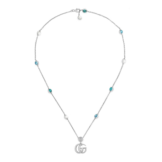 Double G Necklace with Mother of Pearl and Blue Topaz Stations