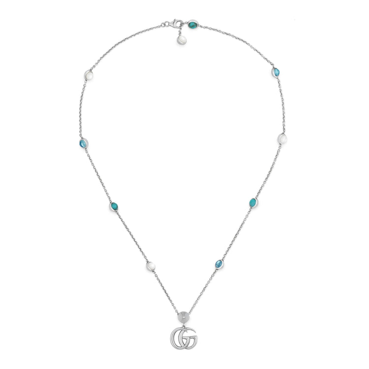 Double G Necklace with Mother of Pearl and Blue Topaz Stations
