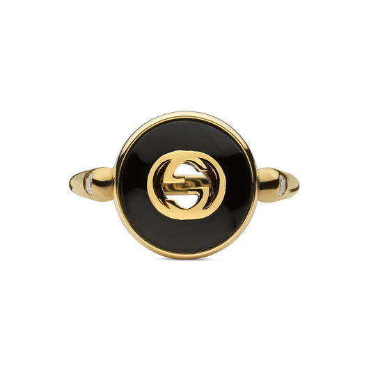 Interlocking G Ring in Black Onyx (Size 16)