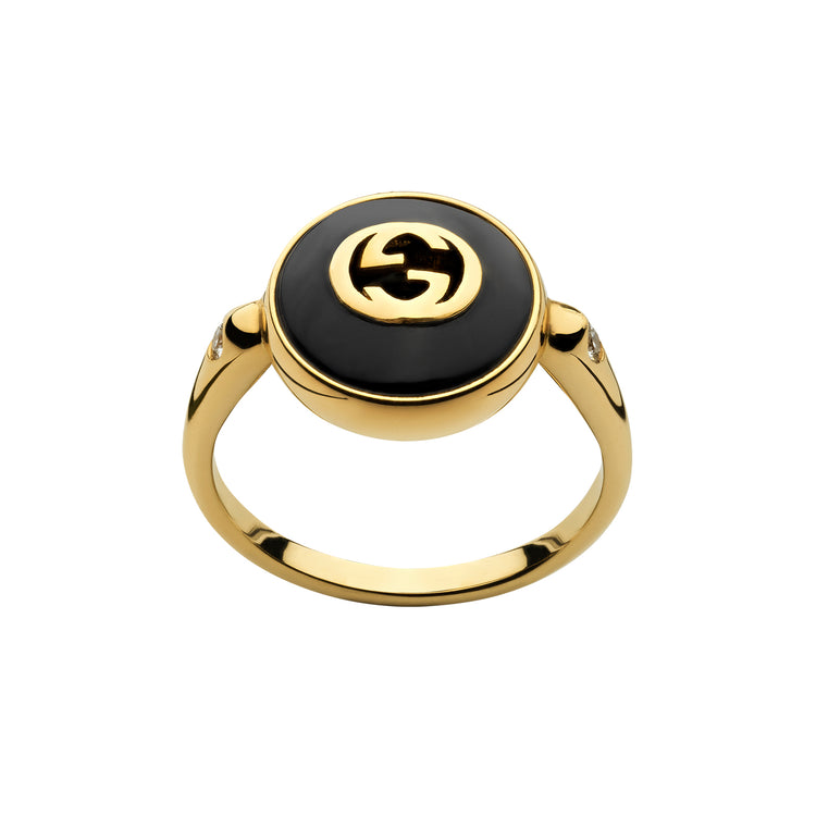 Interlocking G Ring in Black Onyx (Size 11)