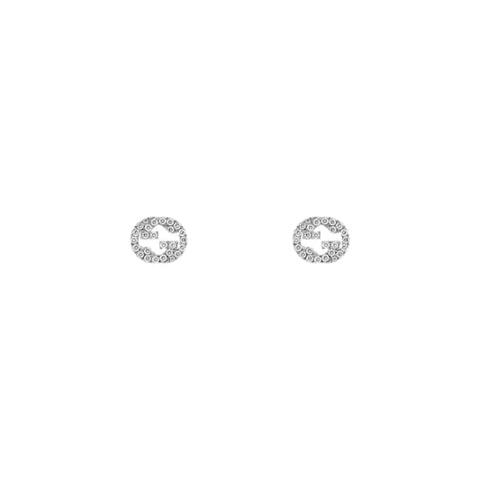 Gucci Interlocking 18k White Gold 0.38cttw Pave Diamond Stud Earrings