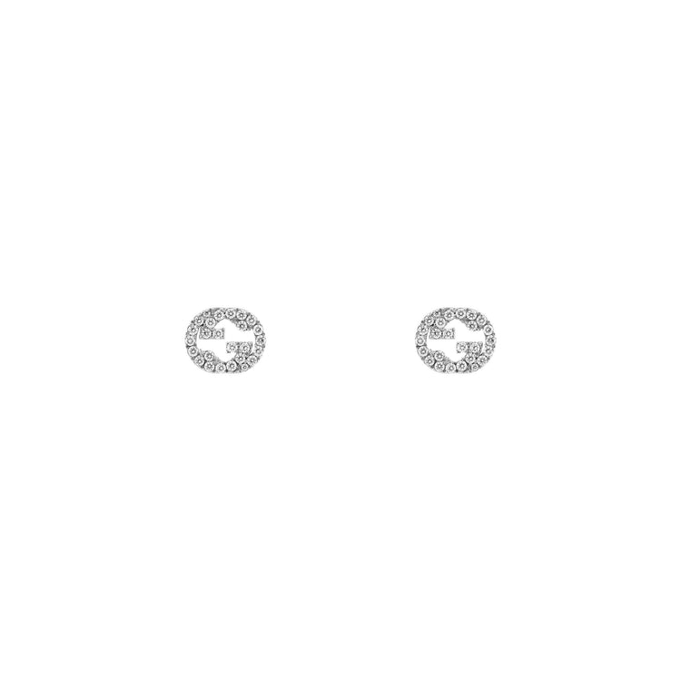Gucci Interlocking 18k White Gold 0.38cttw Pave Diamond Stud Earrings