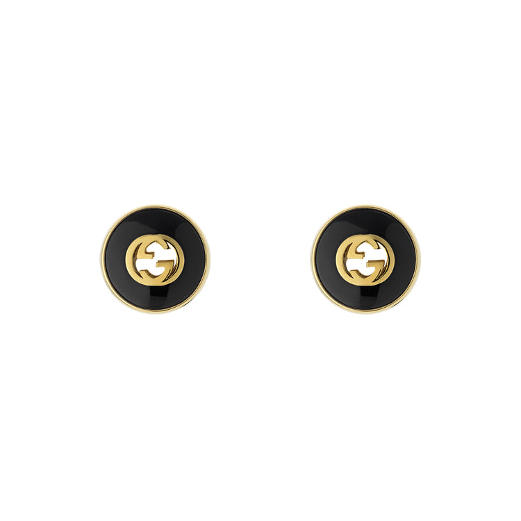 Interlocking G Stud Earrings in Black Onyx