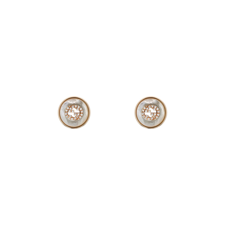 Gucci Interlocking 18K Rose Gold Diamond & Mother Of Pearl Stud Earrings