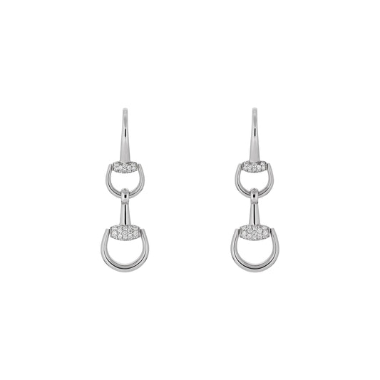 Horsebit 18K White Gold Diamond Drop Earrings