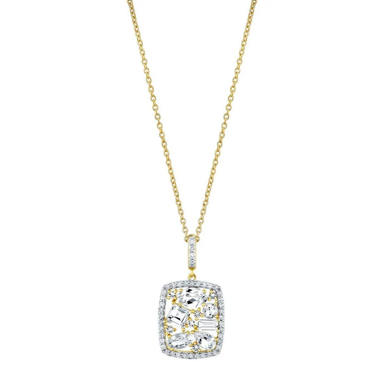 White Topaz Mix Shape Pendant With Diamond Halo