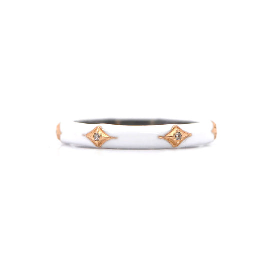 Rose World Stacking Band in White Enamel with Champagne Diamonds