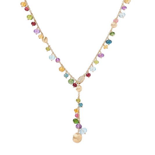 18K Yellow Gold Mixed Gemstone Lariat with Diamond Pavé Clasp