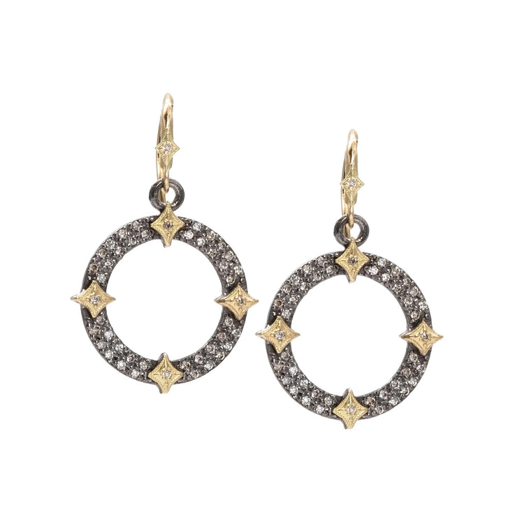 STSLVR/18KYG CHAMPAGNE DIA OLD WORLD OPEN CIRCLE EARRING