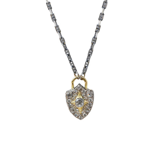 Grey Diamond Padlock Shield Necklace