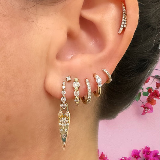 Diamond Prong Small Engraved Hoops