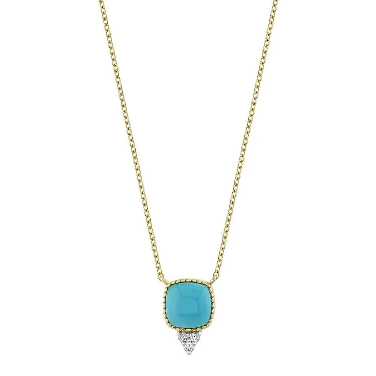 Turquoise Cushion Pendant With Diamonds