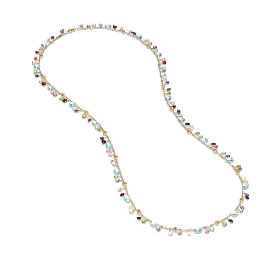 18K Gold Paradise Blue Topaz and Mixed Gemstone Long Necklace