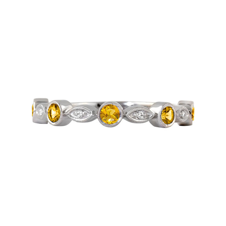 14k White Gold Citrine & Diamond Stack Ring