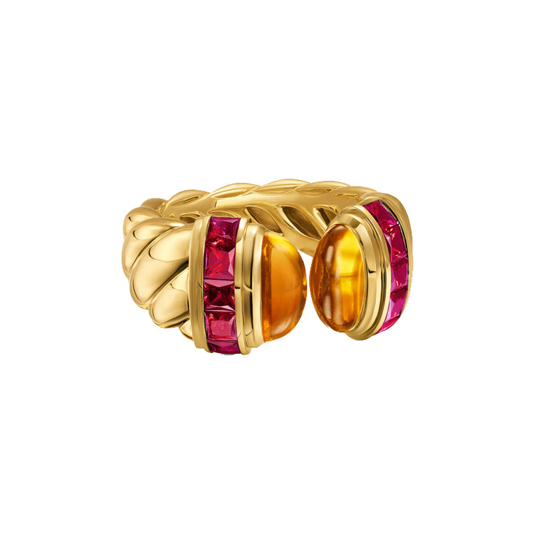18k Yellow Gold Citrine & Rubellite Cable Ring