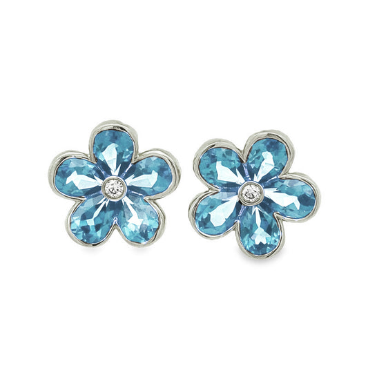 Aquamarine & Diamond Pastel Flower Stud Earrings