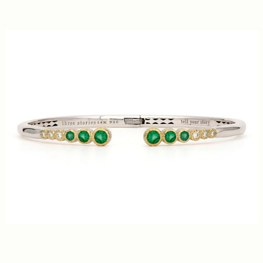 Classic Two-toned Open Bezel Set Emerald Bangle