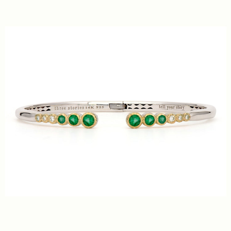 Classic Two-toned Open Bezel Set Emerald Bangle
