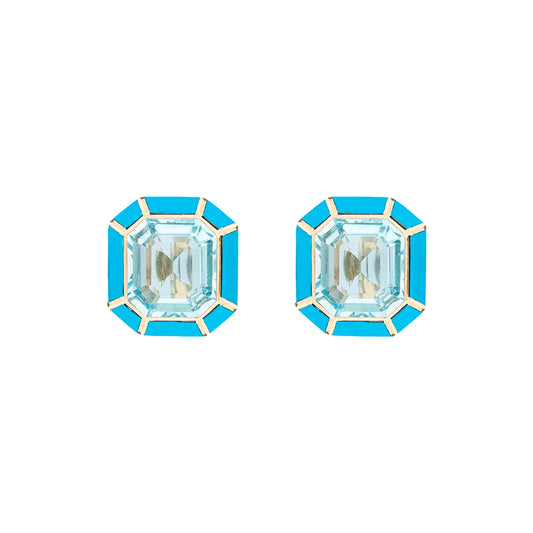 Blue Topaz and Turquoise Stud Earrings