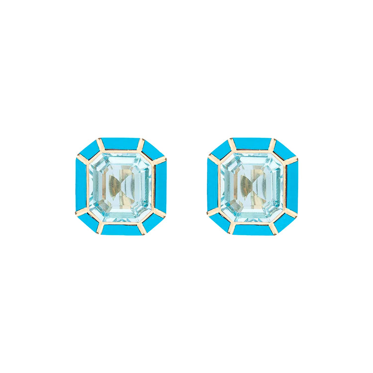 Blue Topaz and Turquoise Stud Earrings