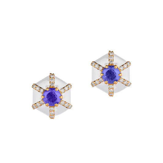 Tanzanite and Diamond Hexagon Shape Earrings