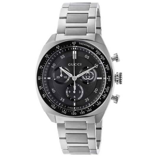 Interlocking Chronograph Black Dial Stainless Steel Watch