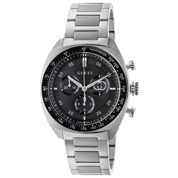 Interlocking Chronograph Black Dial Stainless Steel Watch