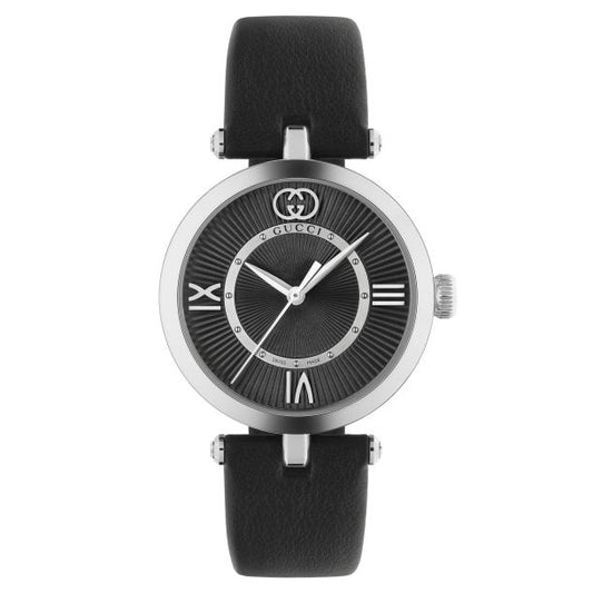 Gucci Model 2000 Black Dial Black Leather Watch