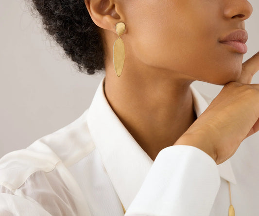 18K Yellow Gold Slim Double Drop Earrings