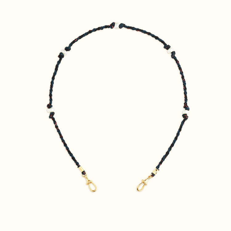 Mauli Silky Cord in Blue and Black with Freshwater Cultured Pearl Beads