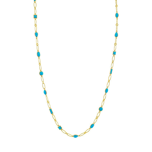 18k Yellow Gold Turquoise Mixed Shape Lacey Chain