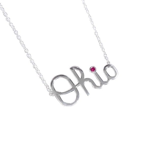 OSU Script Ohio Necklace with Ruby Accent