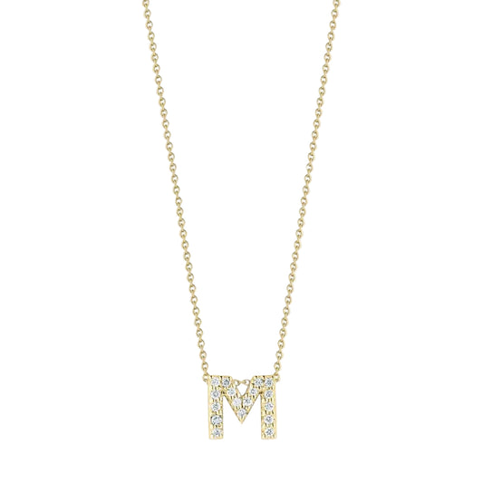 18KYG 16-18" 17=0.08CT GHSI DIA INITAL "M" NECKLACE