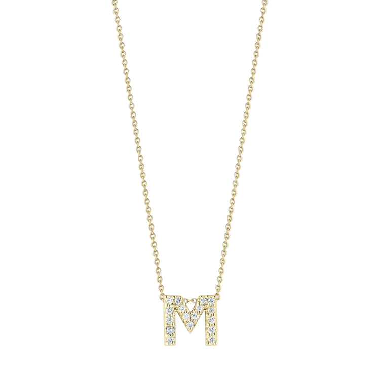 18KYG 16-18" 17=0.08CT GHSI DIA INITAL "M" NECKLACE