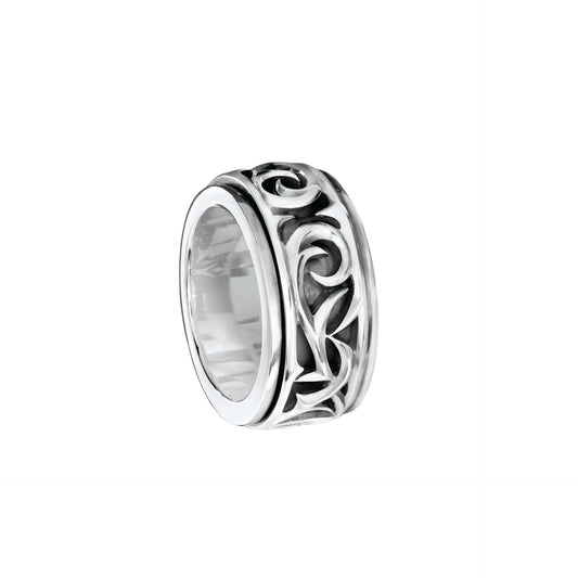 Black Rhodium Plated Carved Rotating Ring
