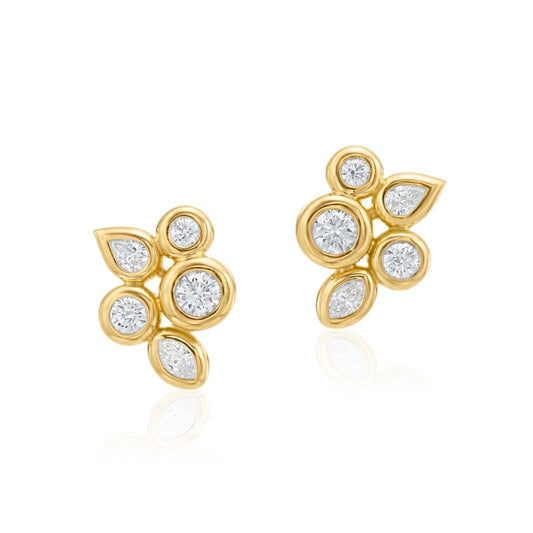 18k Yellow Gold Diamonds Moonlight Stud Earrings